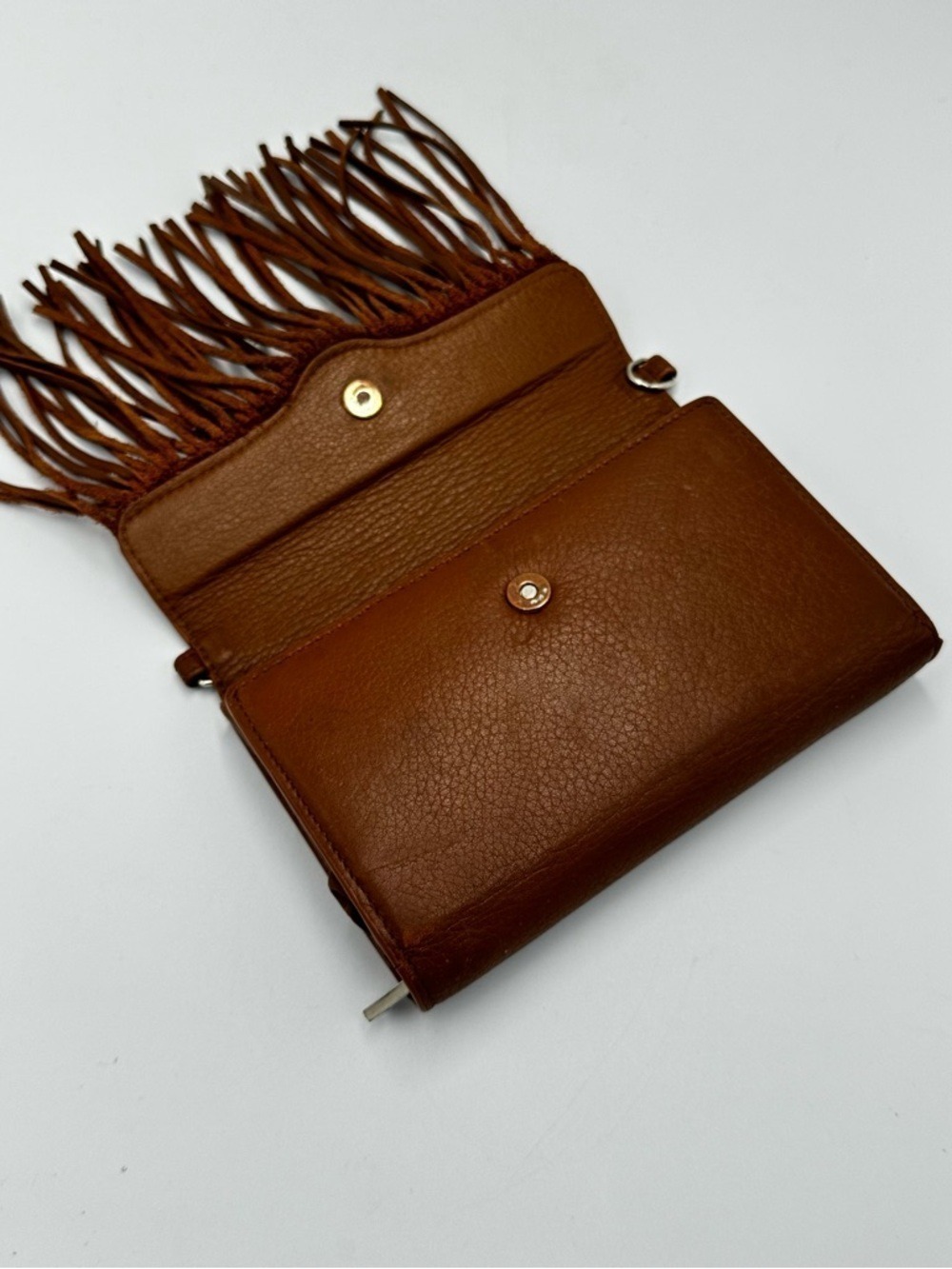 Rebecca Minkoff Mini Brown Fringe Vegan Leather Wallet Missing Crossbody Strap - Picture 2 of 15